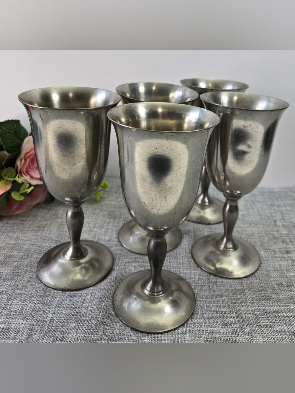 Vintage Metawa Holland Pewter Wine/ Water Goblets - Set of 5 (MCM) 84% Pewter
